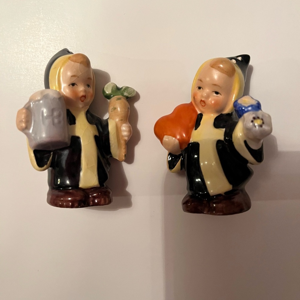 Vintage Hummel salt and pepper shakers and ashtray.